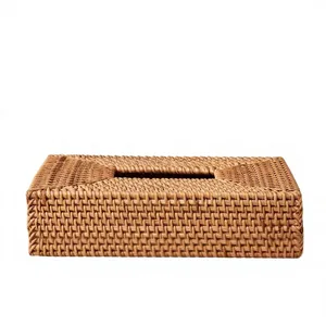 Boîte à mouchoirs en rotin tissé à la main, porte-mouchoirs rectangulaire en rotin tissé brun, décoration d'intérieur, salle de bain, cuisine - Product Image 3