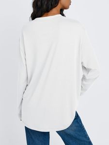 <b>Women's</b> <b>White</b> Oversized Crew Neck <b>Long</b> <b>Sleeve</b> <b>T</b>-<b>Shirt</b> Loose Fit 100% Cotton Jersey Knitted Solid Color Spring Wear Anti-Shrink - Product Image 1