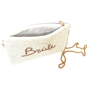 Bolso de mano con cremallera para maquillaje nupcial blanco hecho a mano, bolso de mano plegable para boda, regalo de tamaño personalizado, bolso informal para despedida de soltera - Product Image 2