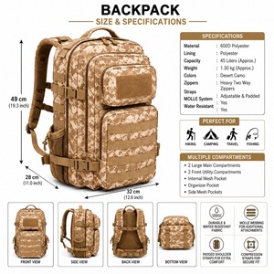 กระเป๋าเป้สะพายหลัง 45 ลิตร สำหรับตั้งแคมป์ เดินป่า กันน้ำ รับผลิตแบบ OEM - Product Image 4