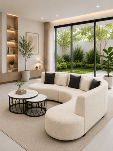 Set di Divani Curvi Sudut <span class=keywords><strong>Luna</strong></span> in Stile Moderno e Minimalista, Tessuto Premium Ecologico, Arredamento per Soggiorno e Appartamento, Adatto per Uso Alberghiero - Product Image 5