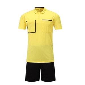 Men's <b>Yellow</b> Soccer <b>Polo</b> <b>Shirt</b> With Pockets Moisture Wicking Short Sleeve Summer Sport Apparel Regular Fit Black Shorts Set - Product Image 1