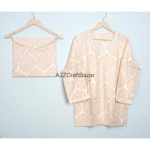 Elegante Conjunto de Pijama de Algodón con Estampado Floral a Mano, 2 Piezas, Manga Larga, Cuello en V, Cintura Elástica, Casual, Lavable a Máquina - Product Image 2