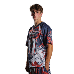 ชุดลาครอสแบบซับลิเมชั่นขายส่ง พร้อมชื่อและหมายเลข ชุดลาครอสแบบสั่งทำ เสื้อลาครอสชายทรงไหล่ตก พิมพ์ลายเสื้อลาครอส - Product Image 2