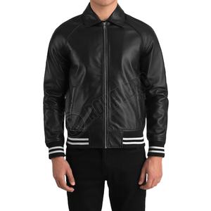 Veste universitaire en cuir pour hommes élégants Blouson aviateur noir Vêtements d'extérieur avec vestes Streetwear Black Letterman - Product Image 1