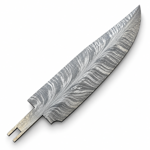 Lame de couteau en acier Damas à motif plume de 7 pouces en gros pour fabricants de couteaux personnalisés, fournisseur B2B de lames de couteau OEM - Product Image 2