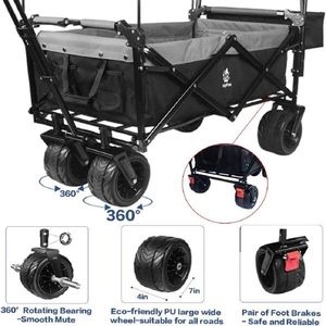 Collapsible Heavy Duty Folding Wagon Cart Removable Canopy 4\" Wide Large All Terrain Wheels Brake Adjustable Hand for Camping - Product Image 5
