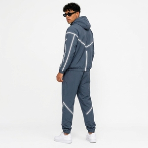 Men's Hooded Tracksuit Set 100% Polyester Solid Eco-friendly 240g Sporty Breathable Autumn Wear Custom Logo Full <b>Zip</b> Jacket - Product Image 3