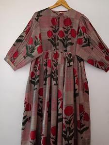 Vestido Midi 100% Algodón con Estampado Animal y Patchwork, Manga Larga, Lavable, Estilo Indio de Verano - Product Image 2