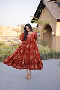 TENNECY Kurti de Verano para Mujer, Estampado en Algodón, Tradicional, Largo hasta el Tobillo, con Características de Secado Rápido, Elástico, Reversible y Sin Arrugas - Product Image 2