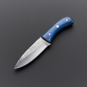 Couteau Skinner bleu gravé, travail manuel, gravé sur acier D2, avec le même design que la fourreau en cuir, lame de haute qualité. - Product Image 2