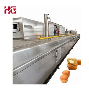 Hot Style Full Automatic PLC Control Cake Pie Processing Line Cup Cake Tunnel Oven Machine Filling Cake Making Production Line