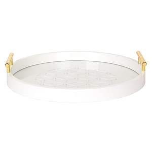 Luxury White Acrylic Round Serving Tray with Gold Metal Handles Geometric Pattern Decorative <b>Coffee</b> <b>Table</b> Vanity Ottoman Tray - Product Image 1