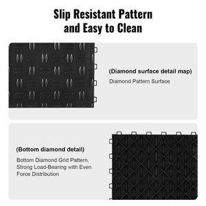 กระเบื้องปูพื้นโรงรถแบบประกบกัน 25 ชิ้น ขนาด 12 x 12 x 0.53 นิ้ว ป้องกันการลื่น ผิวสัมผัสสองด้าน ผลิตจากพลาสติก สำหรับโรงรถ - Product Image 4