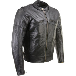 SAMROZ SPORTS Leather Men's <b>Racer</b> Style Collarless Premium Leather Motorcycle Biker Riders <b>Jackets</b> - Product Image 1