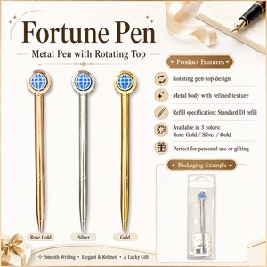 Stylo bille en métal créatif avec globe rotatif, stylo porte-bonheur fantaisie, cadeau de bureau, conçu avec un globe 3D rotatif - Product Image 2