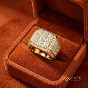 Men's Baguette Moissanite <b>Ring</b> Gold Tone <b>Iced</b> Out Hip Hop Statement <b>Ring</b> Round Cut Luxury Jewelry Gift Men - Product Image 4