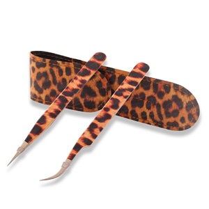 OEM Anti-Static Stainless Steel Eyelash Extension Tweezers Pointed High-Durable Private-Label Beauty <b>Tool</b> <b>Leather</b> <b>Pouch</b> Flat - Product Image 4