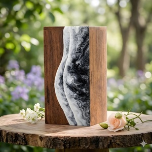 Grey Wooden Urn for Ashes Marble Resin Cremation Urn Grey Wood & Marble Resin Ashes Urn Grey Wooden Cremation Keepsake - Product Image 2