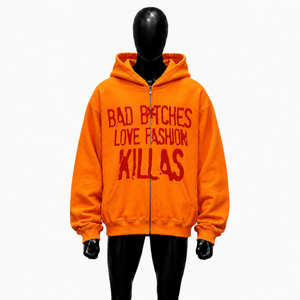 <b>Orange</b> Oversized Zip Up <b>Hoodie</b> Red Graphic Print Unisex Streetwear Fashion Full Zipper Hooded Sweatshirt For Men Women Casual - Product Image 1