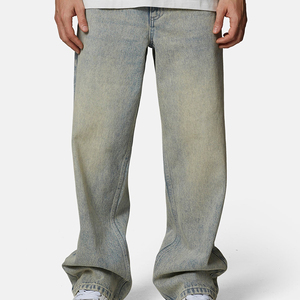 Men's Stonewashed Straight Leg Loose Fit Denim Jeans Mid Waist Casual Cotton Fabric Spring Style - Product Image 2