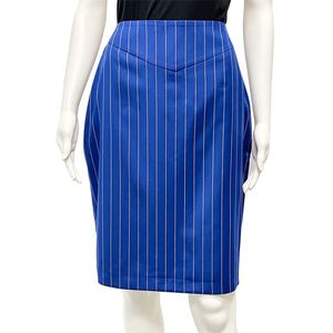 Women Royal Blue Pinstripe <b>Skirt</b> High Waist Tailored Straight Midi <b>Skirt</b> Elegant <b>Office</b> Business Casual Fashion Bottom Custom - Product Image 1