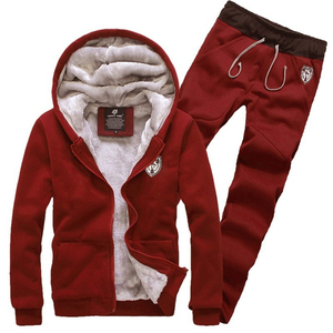 Conjunto Deportivo de Forro Polar Rojo para Hombre, Transpirable, Diseño 2 en 1, Sudadera con Capucha y Cordón Ajustable, Bolsillos Laterales, Ropa Casual de Invierno, Manga Larga - Product Image 1