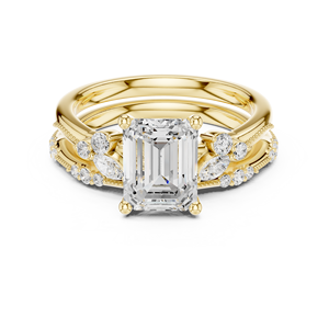 Bague de fiançailles en diamant taille émeraude et taille marquise avec diamants latéraux de laboratoire certifiés GIA, style classique - Product Image 1