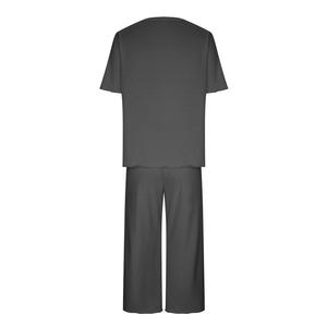 Conjunto de Pijamas de Punto para Mujer, Manga Corta, Cuello Redondo, Color Sólido, Largo hasta la Rodilla, Cintura Elástica, Ropa de Dormir Informal, Ecológica y Transpirable - Product Image 6