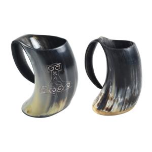 Tazas de Cuerno de Búfalo Natural para Beber, de Resina y Madera, con Acabado Natural y Soporte - Product Image 6