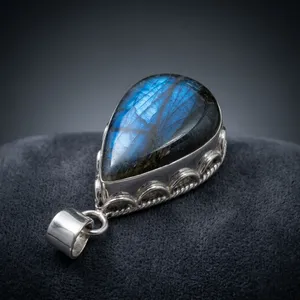 Sterling Silver Blue Fire Labradorite Indian Handmade Jewelry Set Teardrop Pendant Earrings Natural Gemstone Bohemian Women Gift - Product Image 4