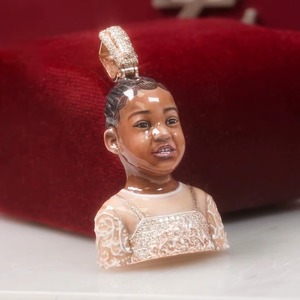 Pendentif Thème Mignon avec Visage de Fille, en Argent 925, Sertissage Moissanite, Bijou Femme, Breloque Cadeau, Pendentif Photo Personnalisé - Product Image 2