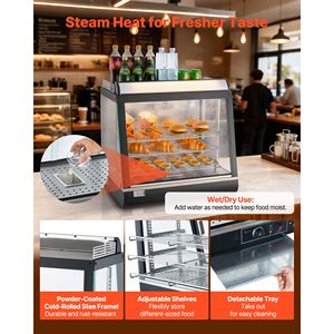 Espositore Riscaldato per Alimenti a 3 Livelli con Luci LED, 1200W, Ripiani Regolabili, Controllo Manuale della Temperatura 86-185°F - Product Image 6