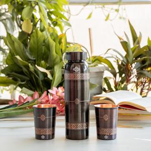 Ensemble de vaisselle en cuivre pur Indian Art Villa, finition antique, design en relief, sans BPA, anti-fuite, écologique, sans plastique - Product Image 3