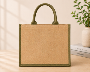 Custom Dual Color Jute Tote Bag Eco Friendly Reusable Beach Wedding Shopping Grocery Carry Cotton Handle Laminated <b>Handbag</b> - Product Image 6
