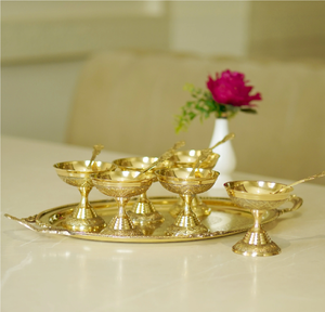 Bol à glace en laiton poli miroir avec plateau et cuillère, mini-poignée, qualité supérieure, design royal - Product Image 1