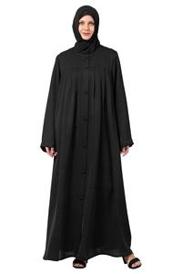 Solid Navy Blue Long Sleeve Polyester Maxi Abaya Featuring V-Neck Design Lightweight Full Length Modest Daily Wear Dress - Product Image 1