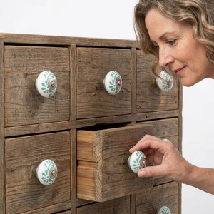 Modern Porcelain Cabinet <b>Knob</b> Round White with Green Floral Design Eco-Friendly for Kitchen and Living Room Furniture Handle - Product Image 2