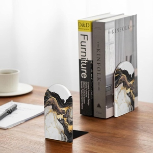 Marble Bookends with Gold Veins Irregular Shape Contemporary Stone Decorative <b>Book</b> Holders 2Pcs - Product Image 3