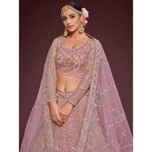 Vêtements de mariage en filet doux brodé rose perle attrayant Lehenga Choli - Product Image 4
