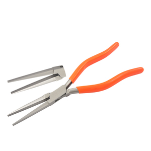 Alicates de punta plana extra largos de acero inoxidable, mandíbulas de 60 mm, mangos de PVC, mandíbulas dentadas de 205 mm, sin resorte, para crimpado de anillos de retención y pesca - Product Image 1