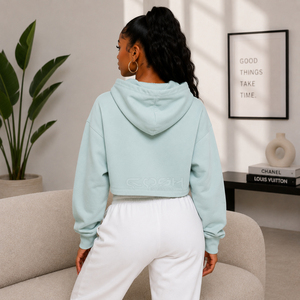 Cosh International Sorority Sisterhood Custom Manufacturer Women <b>Crop</b> Top Solid Drop Shoulder <b>Zip</b> <b>up</b> Hoodie Baggy Raw Hem - Product Image 5