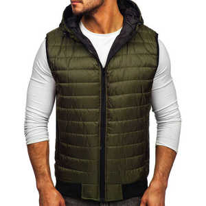 Men Hooded <b>Quilted</b> Puffer Vest Lightweight Warm Windproof Casual Outerwear Solid Color Zipper Front Sleeveless - Product Image 1