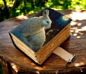 Diario de Cuero Grimoire con Diseño de Conejo de Pascua, 200 Hojas, Páginas de Acuarela Vintage, Encuadernación Cosida, Borde Rústico Hecho a Mano, Regalo - Product Image 3