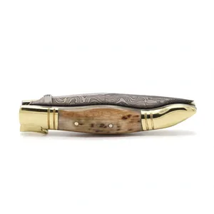 Navaja de bolsillo con mango marrón, hoja plegable con diseño y adornos metálicos decorativos para senderismo, viajes y exhibiciones de regalos - Product Image 3