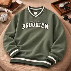 เสื้อสเวตเชิ้ตคอวีทรงหลวมสำหรับผู้ชาย แบรนด์ Brooklyn Athletic Dept ผ้าฝ้ายเฟรนช์เทอร์รี่ สวมใส่สบายๆ สำหรับฤดูใบไม้ร่วง ระบายอากาศได้ดี - Product Image 1