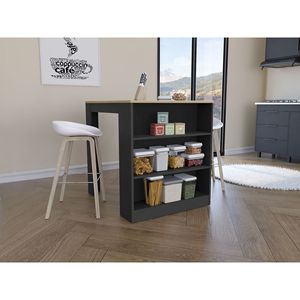 Tanna Kitchen Counter Dining Table with Two Legs and Three Side <b>Shelves</b> Black/<b>Pine</b> Color - Product Image 1