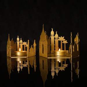 Royal Golden Islamic Mosque Candle <b>Holder</b> Elegant Ramadan Eid Decorative <b>Tealight</b> Stand Designer Table Centerpiece Home Hotel - Product Image 1