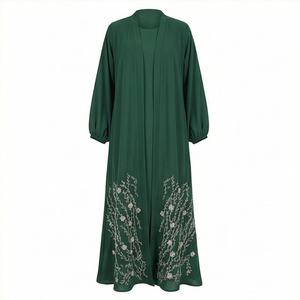 2025 OEM Kimono Abaya pour femmes musulmanes, en tissu polyester épais, doux et très extensible, col en V, manches longues, pour fêtes, Ramadan, mariages - Product Image 1