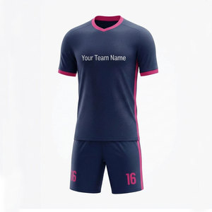 Conjunto de Uniforme de Fútbol Sublimado Personalizado, Color Azul Marino y Rosa, Cuello en V, Manga Corta, Absorbe la Humedad, Unisex para Adultos, Nombre del Equipo 16 - Product Image 2